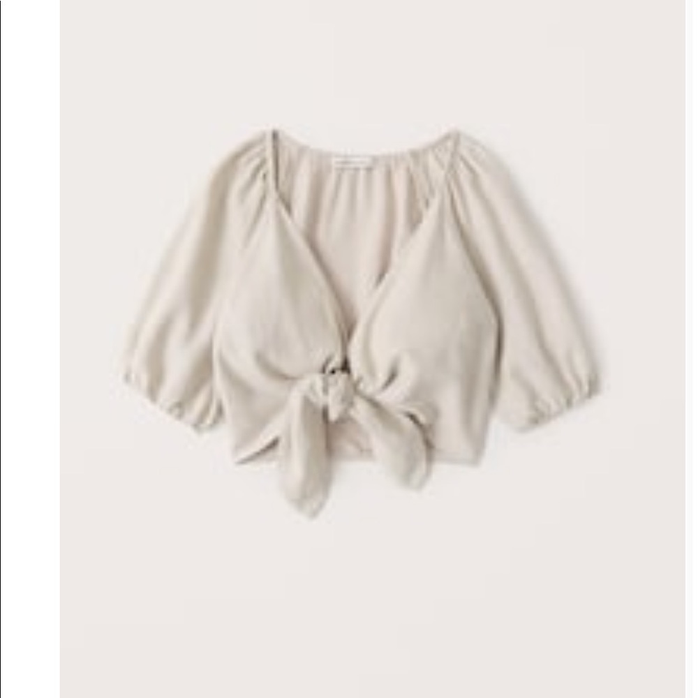 Abercrombie & Fitch Cropped Tie-Front Linen Blend Top, cream color  XS